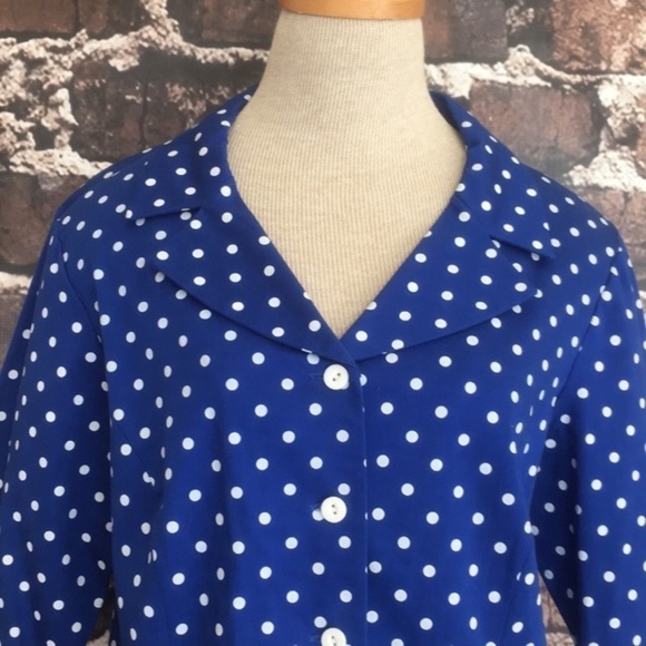 Pendleton Blouse Top Polka Dots Blue White Small - Picture 8 of 8